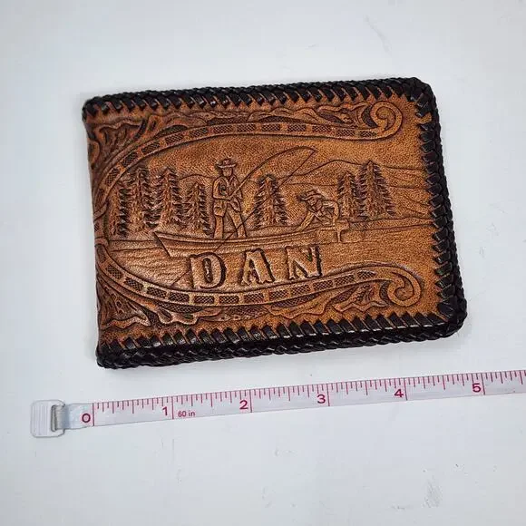 Vintage Handmade Genuine Leather Dan Fisherman Wallet - Picture 9 of 11